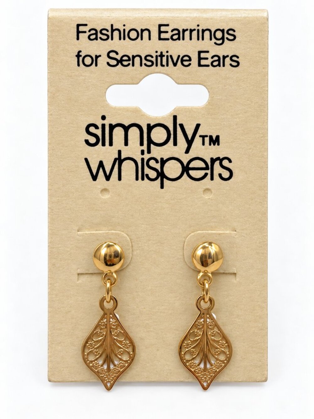 Simply Whispers NWT Gold Tone Filigree Drop Earrings Sensitive Ears